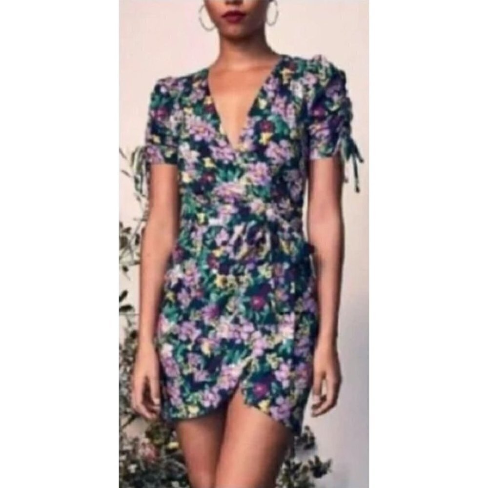 Happy X Nature First Crush Purple Floral Short‎ Sleeve Wrap Dress XL